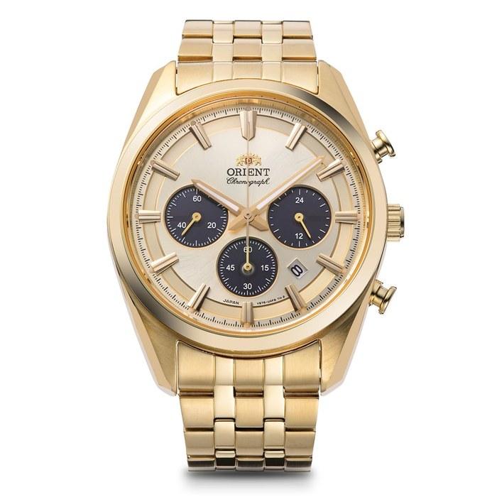 [Orient] Orient Stretto SOLAR Chronograph RN-TX0301G Men s Champagne Gold