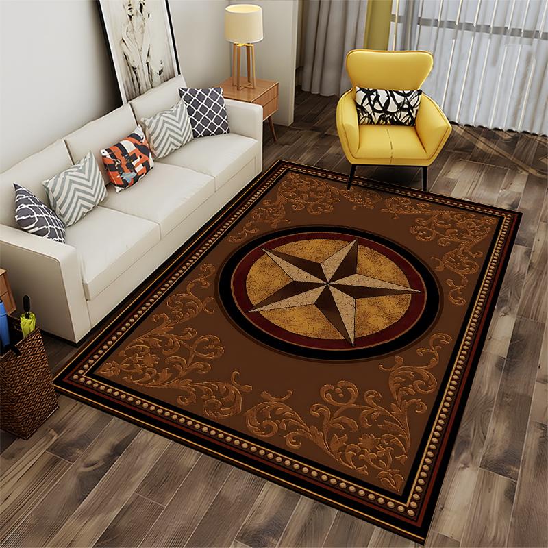 Brown Star Pattern Rug Design Non-slip rug suitable for living room and bedroom sofas.