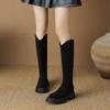 Krazing Pot Flock Autumn Winter Shoes Thick Med Heels Flat Platform Size 43 Modern Boots Stretch Knee Boots