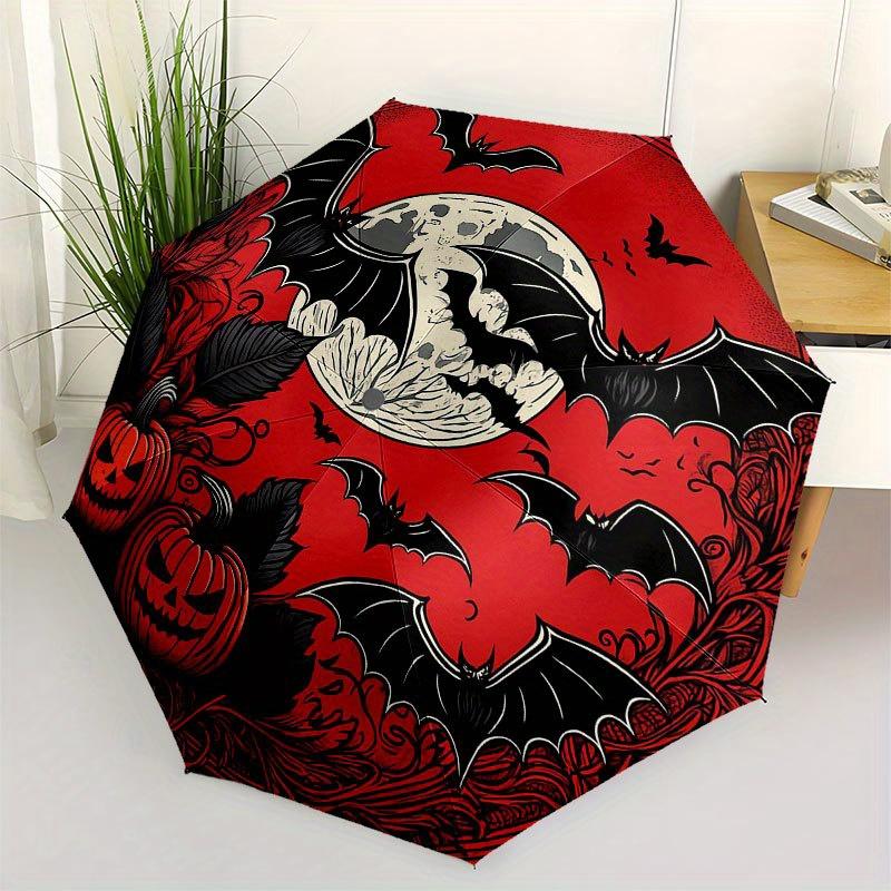 

Halloween Moonlit Bat & Pumpkin StickerUmbrella with Cute Design, Portable 3-Fold Compact Umbrella for Men & Women, Valentine s Day Mother s Day Hallo