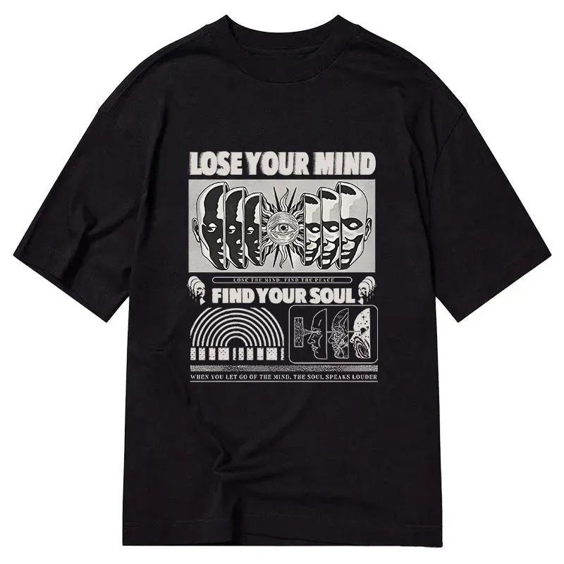 

Lose Mind Find Soul Printed Cotton T-shirt Summer Men s and Women s New Clothing Fashion High Quality Y2K T-shirt Street Wear... S разноцветный