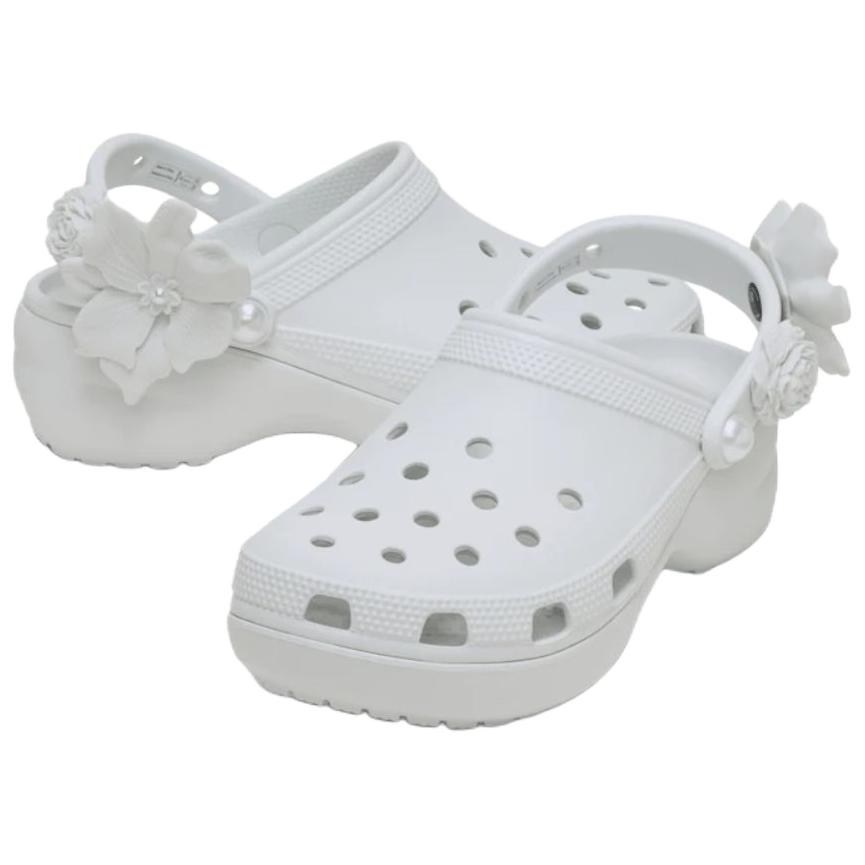 Crocs Classic Platform Bouquet Clog Plastic Trendy Hole Shoes Women's White