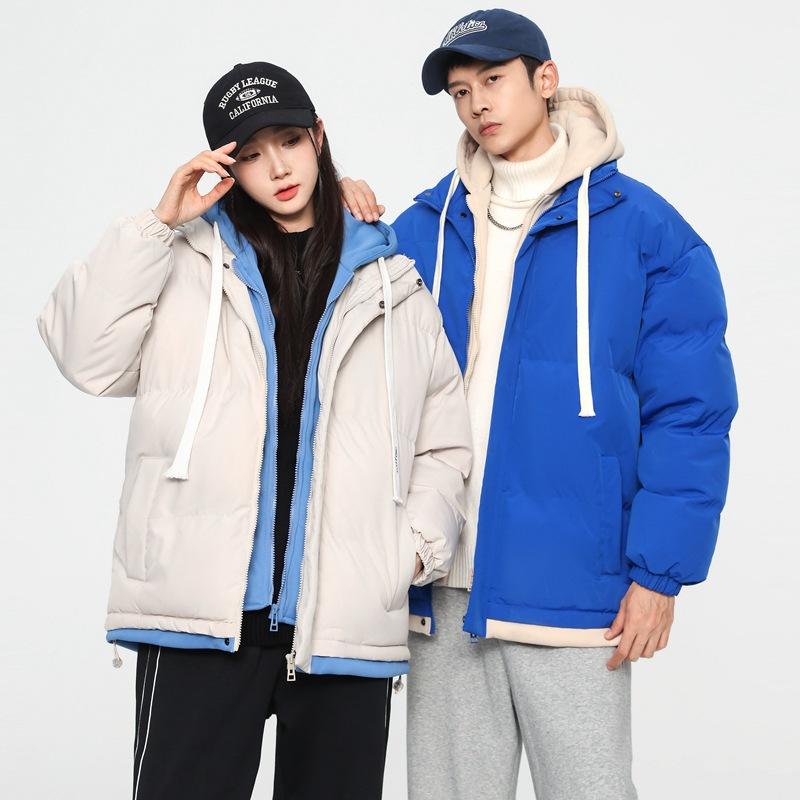 High-quality fake two-piece hooded cotton-padded jacket for men's winter new thickened loose warm cotton-padded jacket