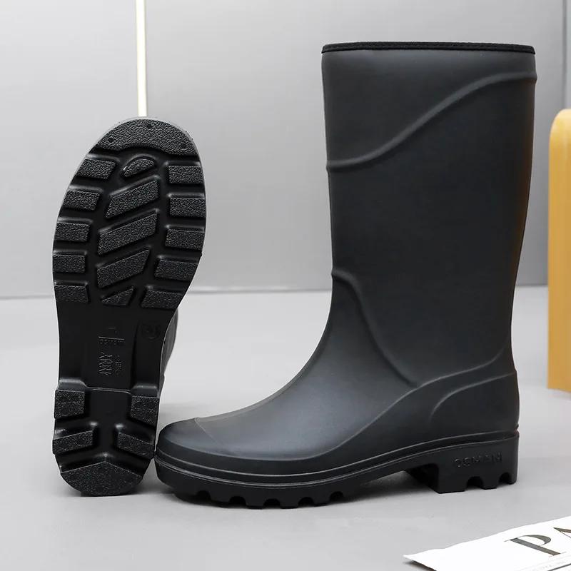 Fashion 2024 Men's Tall Rain Boots Fashion Work Waterproof Protective Solid Color Rain Boots Men Outdoor Work Rubber Boots Platform Boot