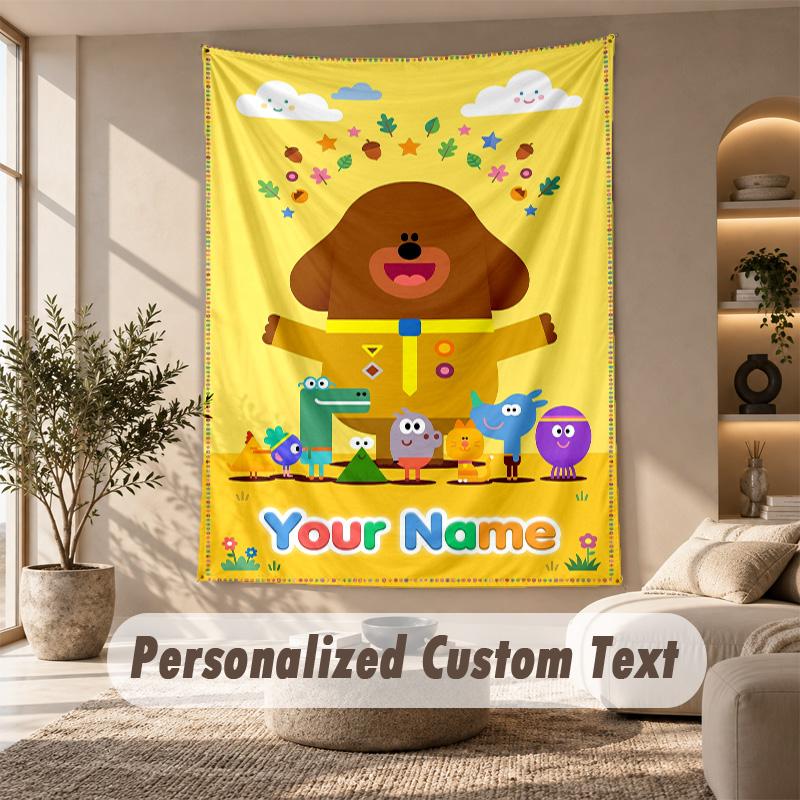 Hey Duggee Tapestry, Personalized Custom Text, Wall Hanging Tapestry For Living Room Home Wall Decor