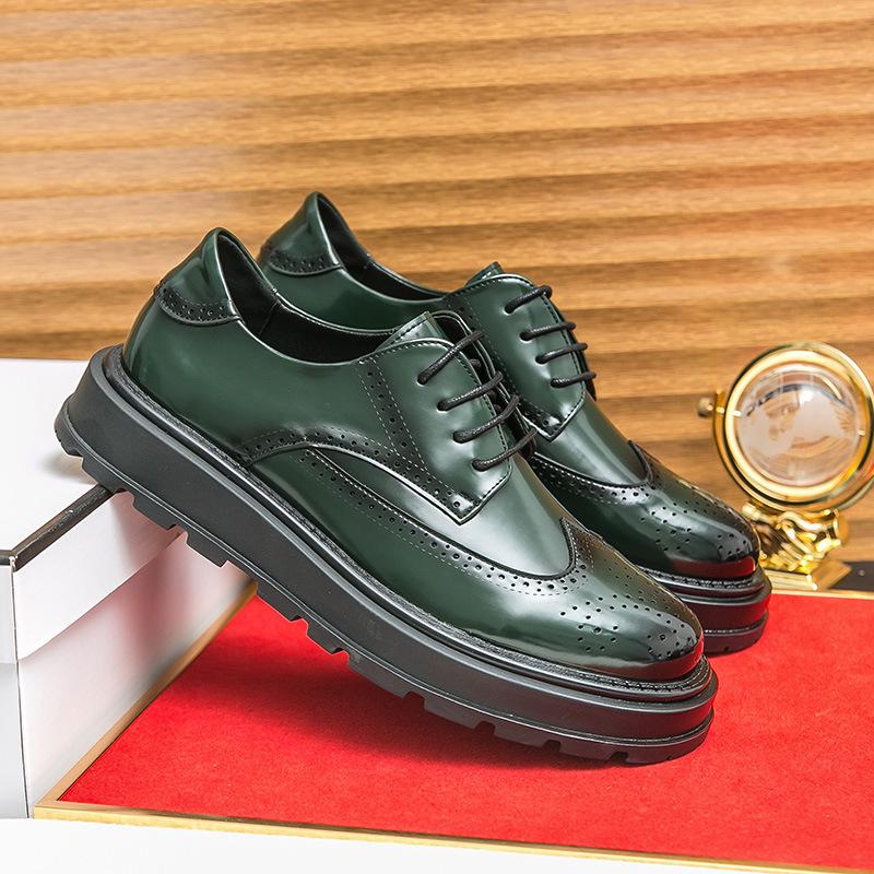 New leather shoes business dress men's shoes British glossy leather shoes heightening casual platform shoes fringed loafers