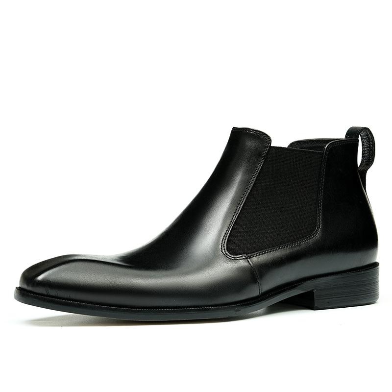 Chelsea Boots Men'S Short Boots Genuine Leather British Winter Pointed Business Dress Cowhide Boots