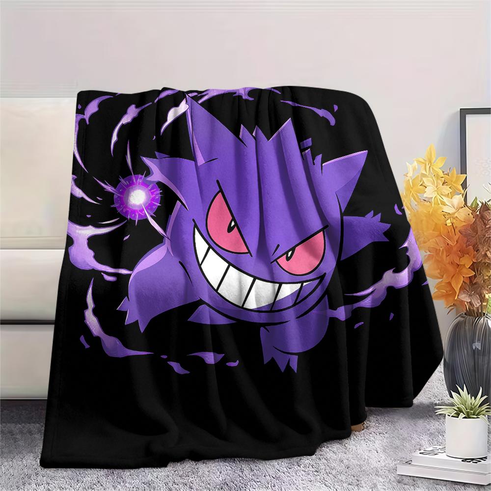 Purple Gengar Pattern Flannel Blanket, High Quality Comfortable for All Seasons, Home Decor, Warmth and Comfort, Perfect for Gifts.