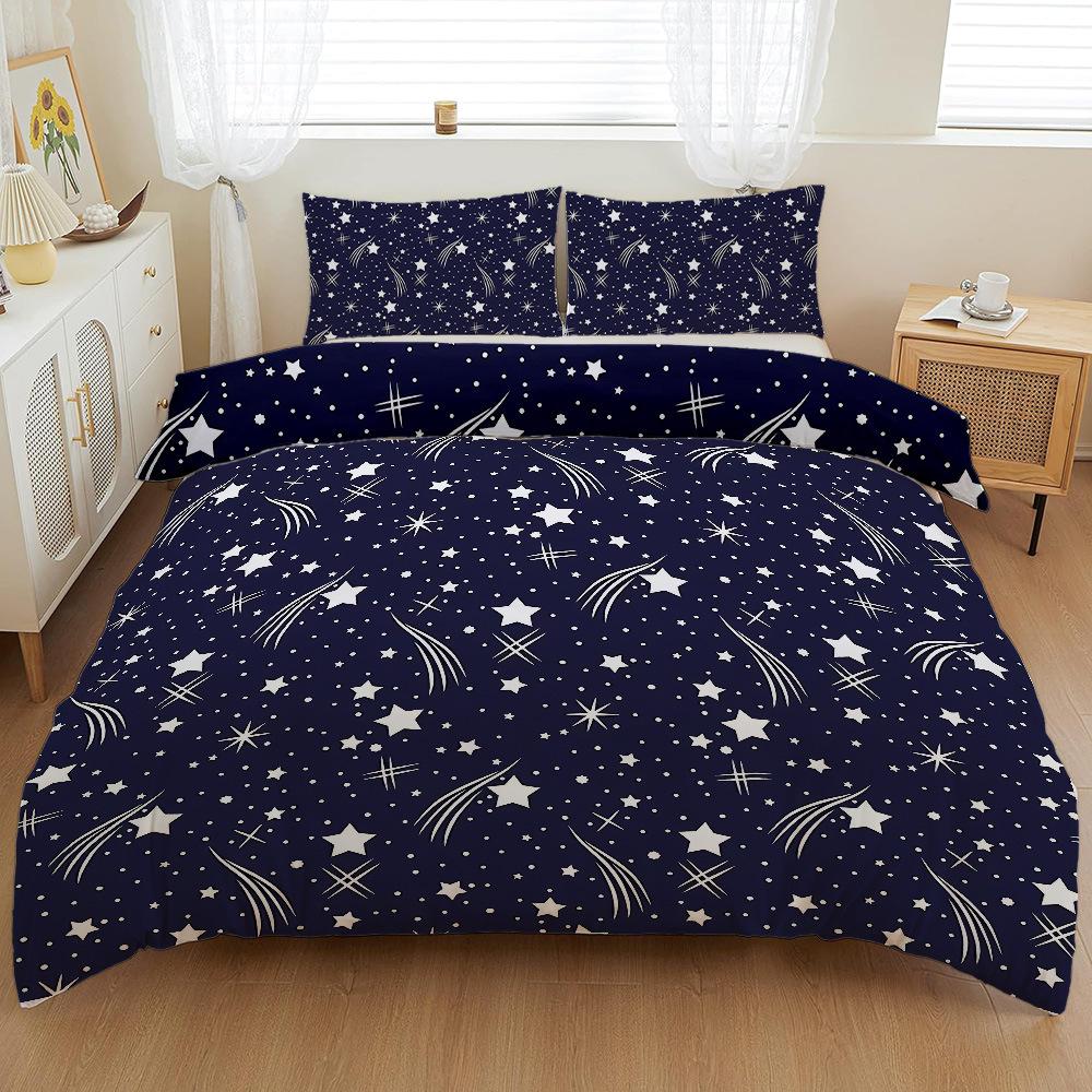 Three-Piece Star Quilt Cover 3D Digital Printing Bedding Kit