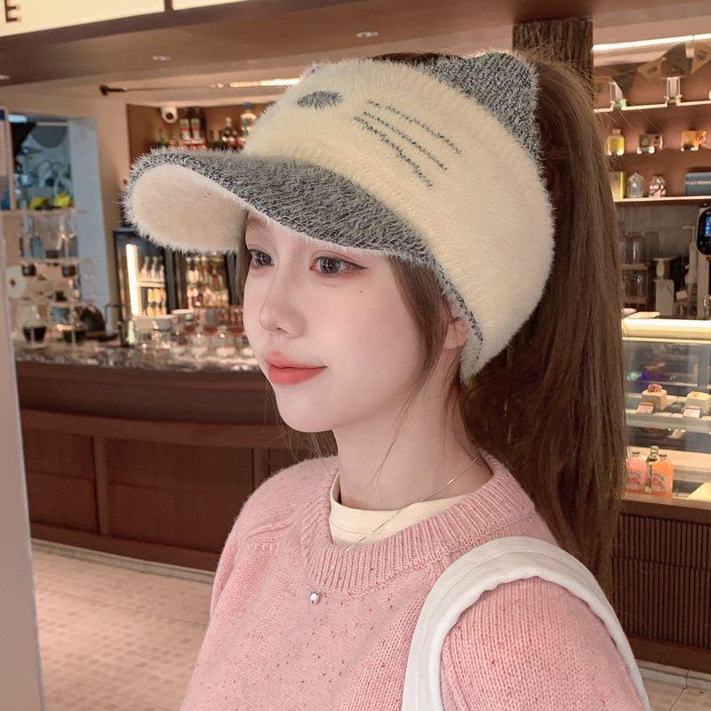 Ponytail hat women's autumn and winter fleece fashion knitted baseball cap women's wool empty top hat winter