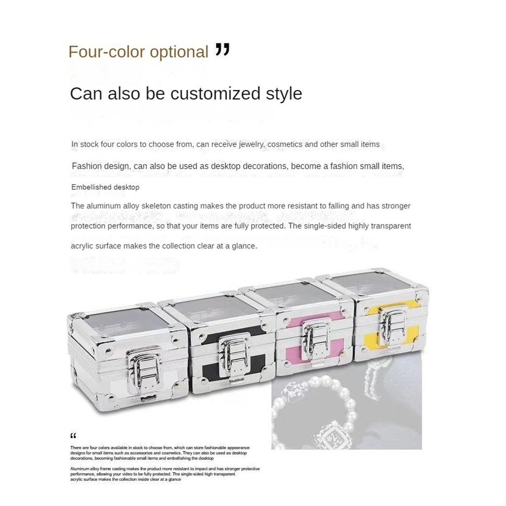 Cutie de depozitare mini portabilă din aliaj de aluminiu, cutie de bijuterii transparentă multifuncțională