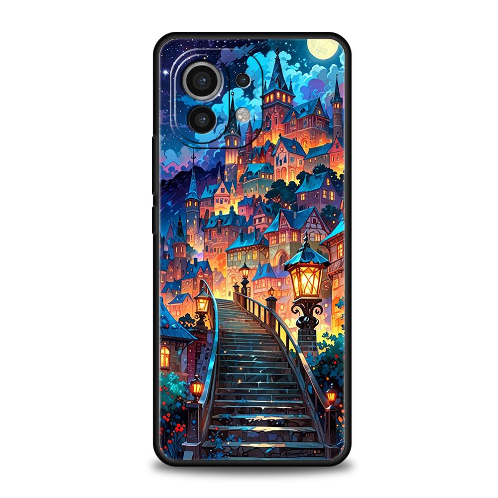 Phone Case Cover for Xiaomi Poco F7 F6 F5 F4 F3 X7 X6 X5 X4 X3 NFC M4 C51 C55 GT Pro 5G Soft TPU Chinese Architecture Landscape