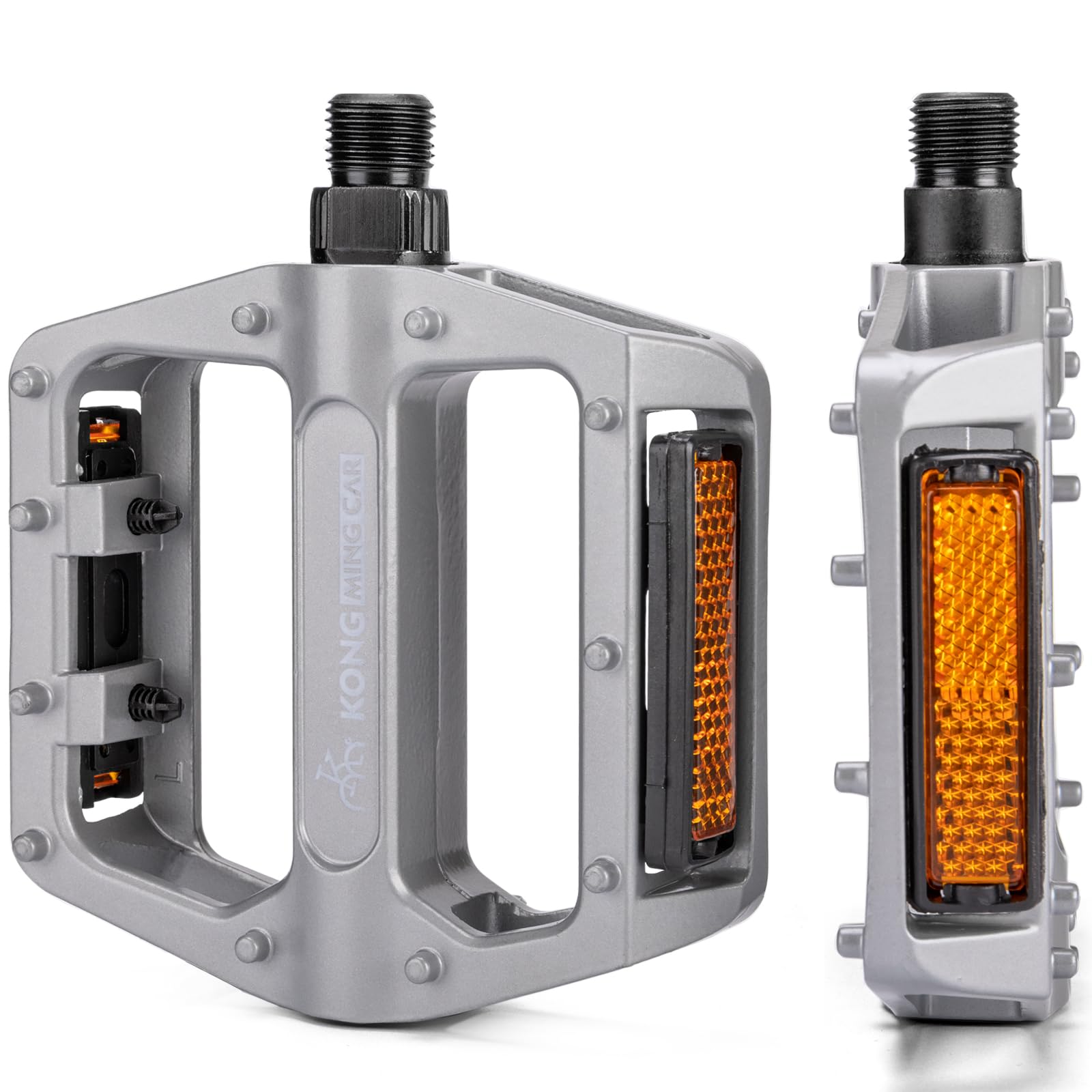 

Bicycle Pedals Flat Pedals with Reflectors Inch Aluminum Silver 9/16 (KO-1020)