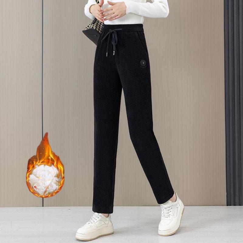 Autumn and Winter Straight-leg Loose, Fleece and Thickened High-waisted Casual Pants, Casual Pants, Long Pants for Women