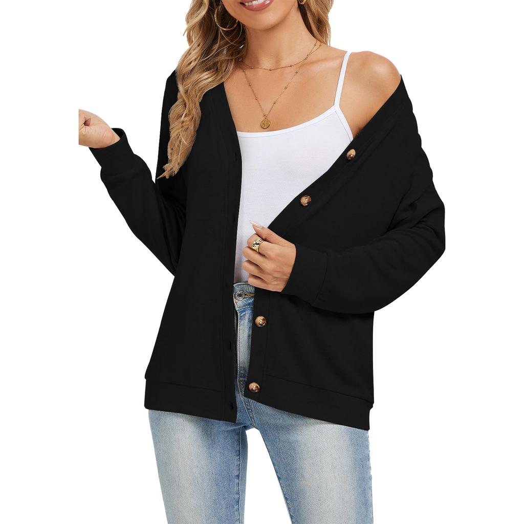 Women's Fashion Casual Solid Color Button Cardigan