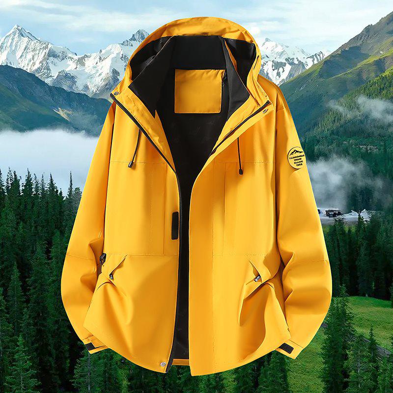 Spring Outdoor Sports Single-Breasted Casual Jacket - Versatile, Three-Proof, Solid Color Design for Couples