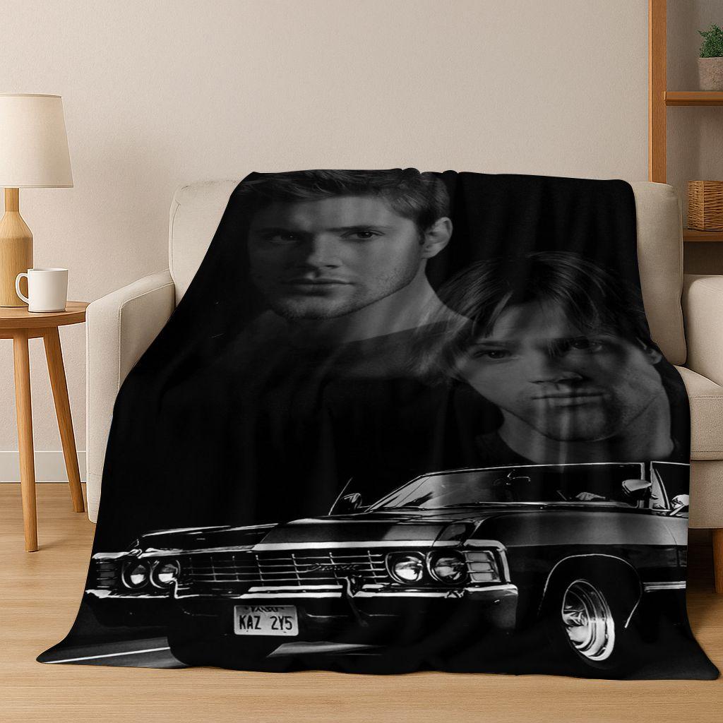 SPN Supernatural Dean Sam Winchester Castiel Flannel Blanket,Cozy Soft Throw Blanket for Home Bedroom Bed Sofa Cover Kids Gift