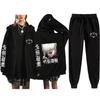 Unisex Winter Casual Sport Set With Anime Print Hooded Zip-Up Sweatshirt Jogger Pants Cotton Blend