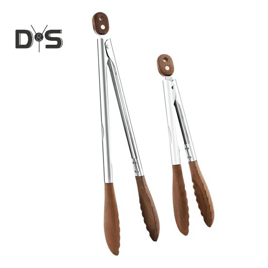 

Деревянные щипцы для приготовления пищи Кухонные щипцы из нержавеющей стали Зажим для еды с фиксатором Термостойкие кухонные принадлежности Набор для гриля Сервировка A