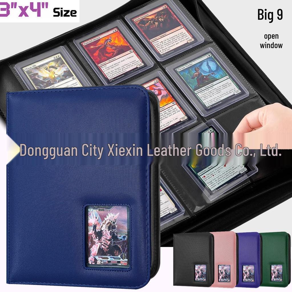 Black PU Leather Pokémon Card Binder with Zipper: 4, 9, & 16-Pocket Large Capacity Game Storage Book