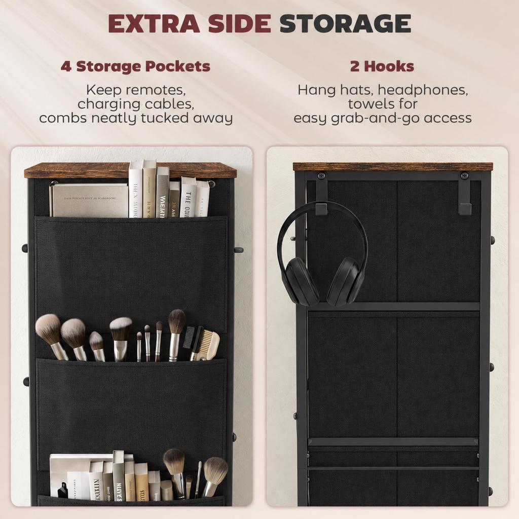 Chest of Drawers, Dresser for Bedroom with 8 Fabric Drawers, Tall Storage Unit w/ Side Storage Bag, Rustic Brown