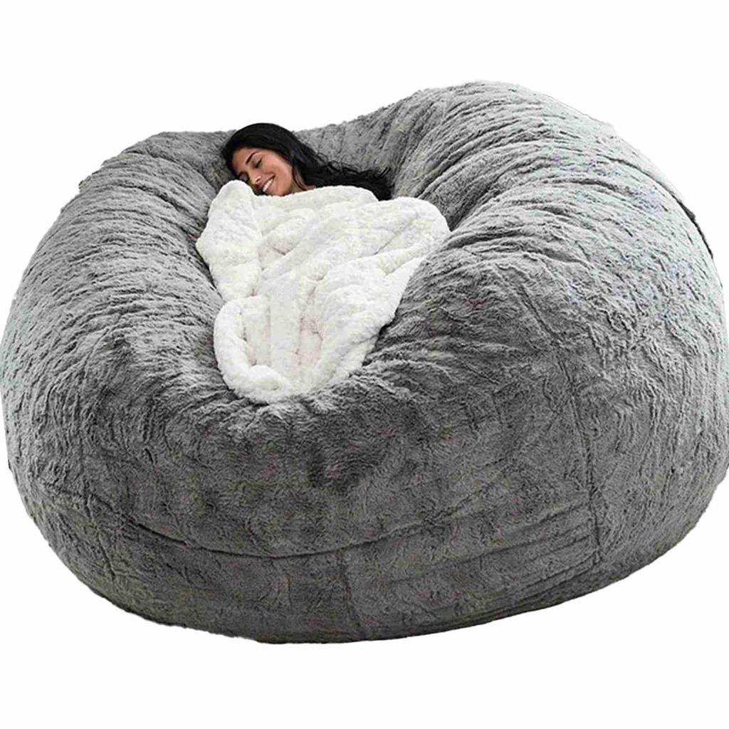 Home Sponge Bed Bean Bag Chair Cover Slipcover Double Bedroom Balcony Large Couch Round Soft Fluffy  Cover No Fillings