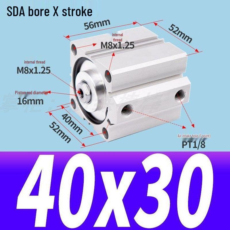 SDA Mini Pneumatic Cylinder, High Thrust, Thin Type, Bore Sizes 20/25/32/40/50