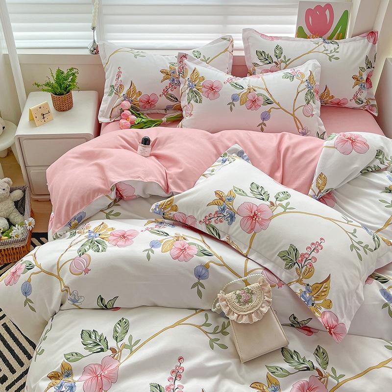 Thickened Skin-friendly Cotton Sheets Four-piece Quilt Cover Twill Sheets Cartoon Dormitory Three-piece Set