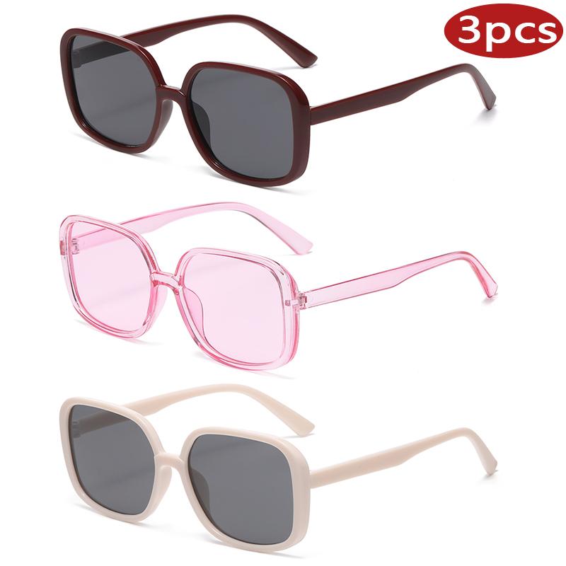 3pcs Square Big Frame Sunglasses Woman Retro Vintage Colorful Sun Glasses Female Outdoor Sport Unisex Eyewear Travel Goggle