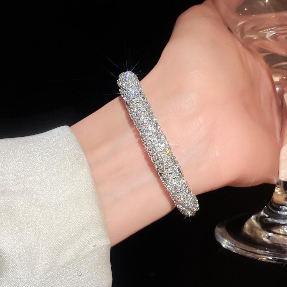 Round Rhinestone Bangle Gold Open Bangle Fashion Cuff Bracelet  Ladies