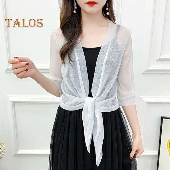 Damen Schalmantel mit V-Ausschnitt, 3/4-Ärmel, zum Schnüren, dünner Mantel, einfarbig, Riemchendesign, normale Passform, Oberteil für Cocktailpartys