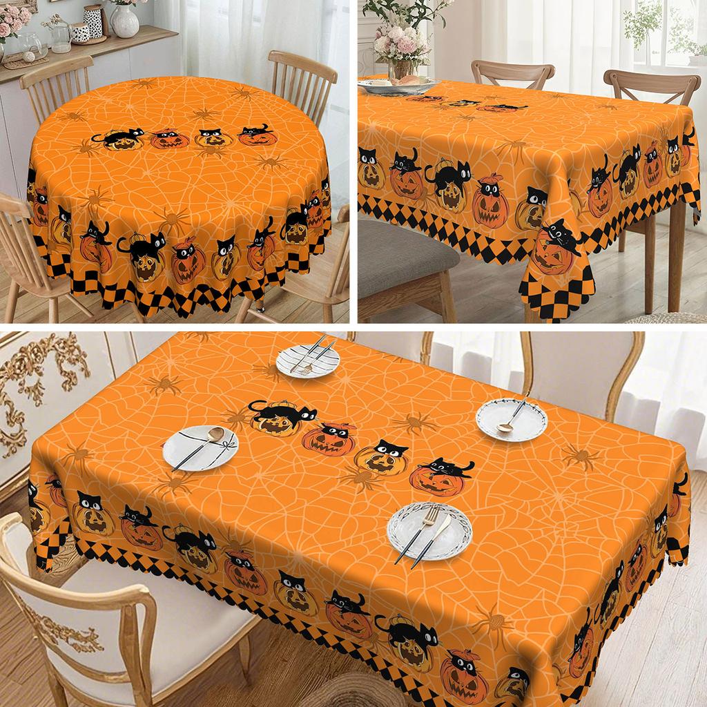 1 Orange Background Tablecloth, Spider Print Halloween Theme Tablecloth, Suitable For Restaurant Kitchens