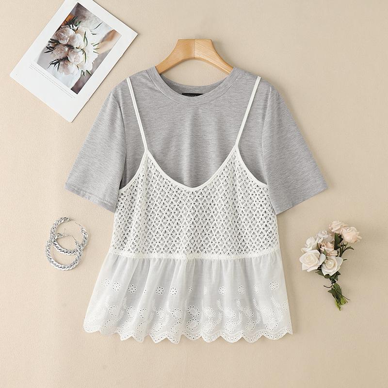 

ZANZEA Женские повседневные футболки с круглым вырезом, летние, пэчворк, с коротким рукавом 4XL серый