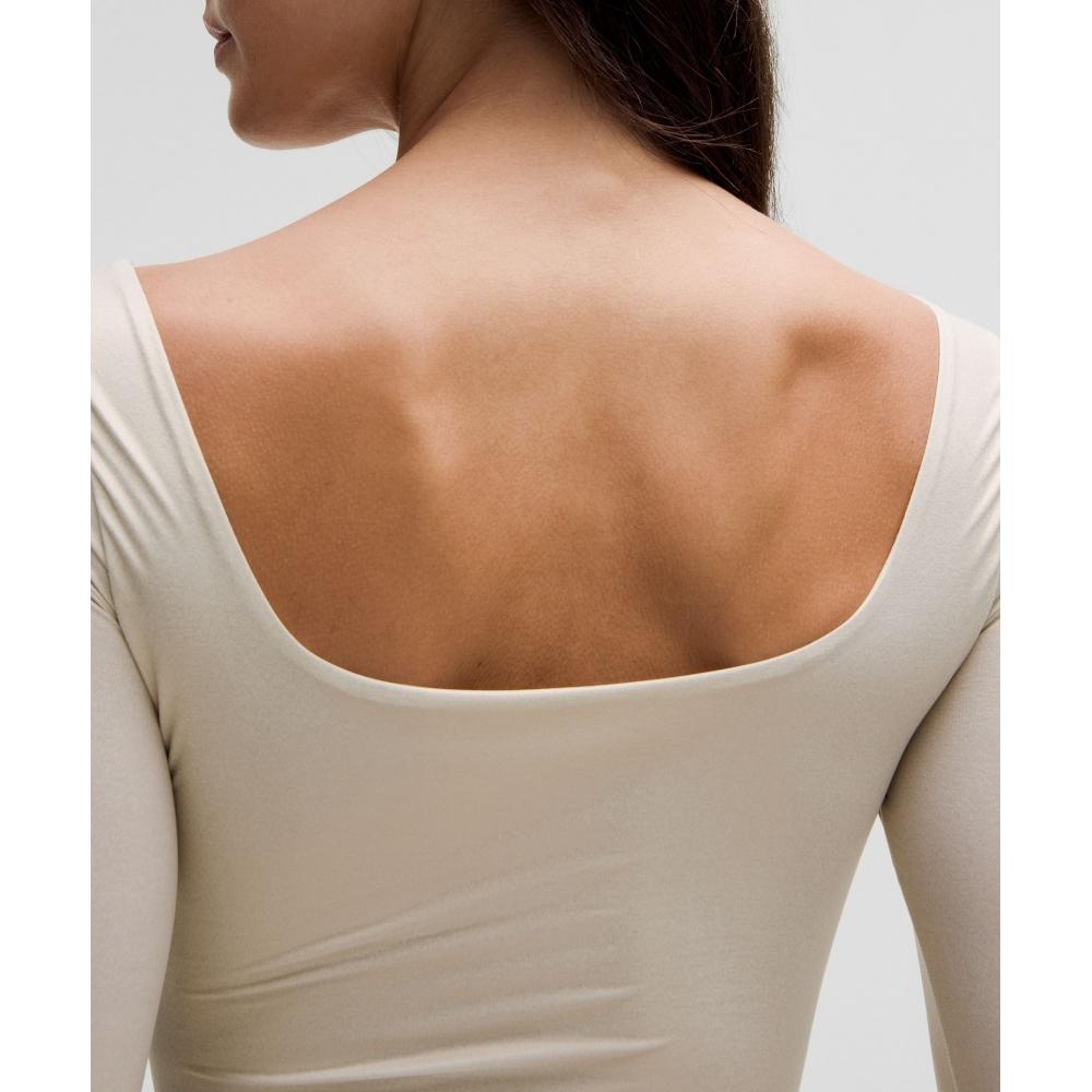 Lululemon Wundermost Ultra Soft Nulu Square Neck Long Sleeve Bodysuit  Shine Luxe Shine Foil Print Bone