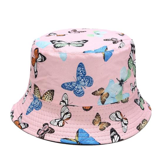 Butterfly Print Fisherman Hat Summer Cotton Double-sided Outdoor Bucket Sun Cap