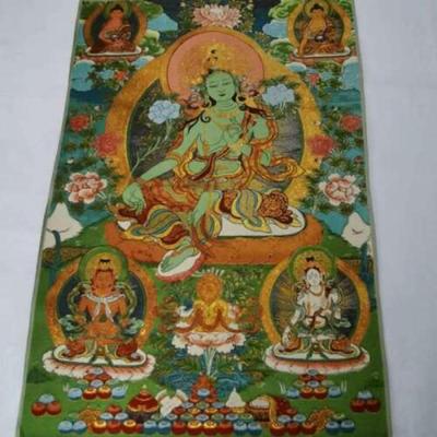 Tibet Tibetan Cloth Silk Green Tara Spirit of Compassion Goddess Tangka Thangka