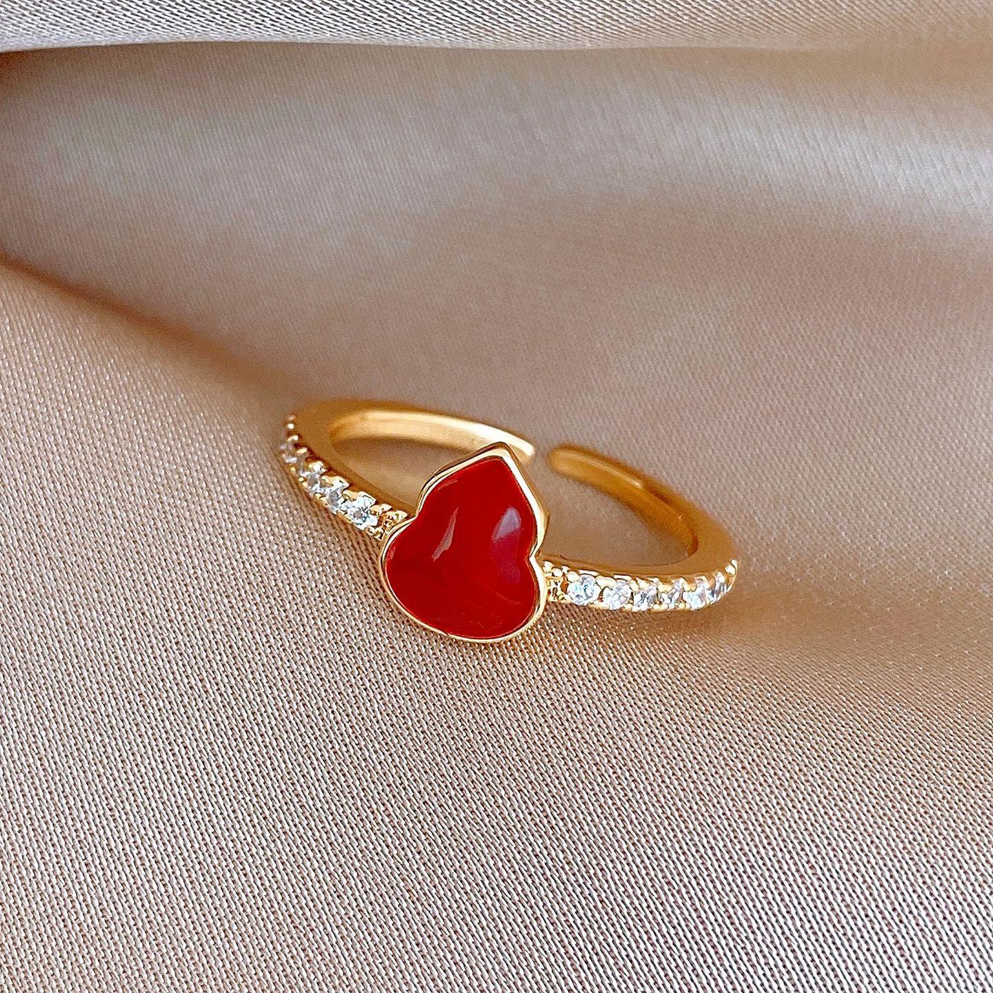 18k real gold electroplated new Chinese red dripping zircon gourd ring ring retro jewelry