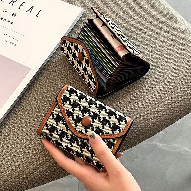 Women Houndstooth RFID Card Holder Wallet Accordion Credit Card Case Large Capacity Coin Purse Mini Organizer Wallet
