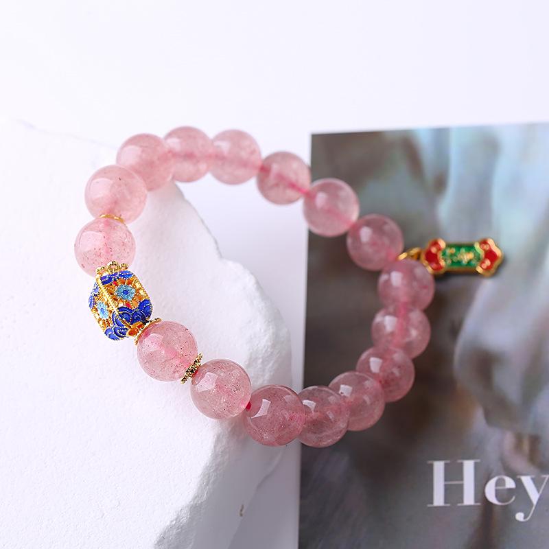 Natural Strawberry Crystal Bracelet Bangles Women Fashion Jewelry Accessories Gift
