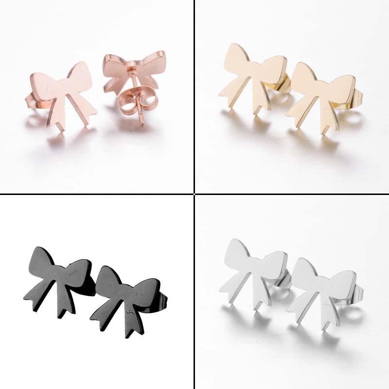 Stainless Steel Simple Bow Stud Earrings - Popular Korean Ear Jewelry for Women