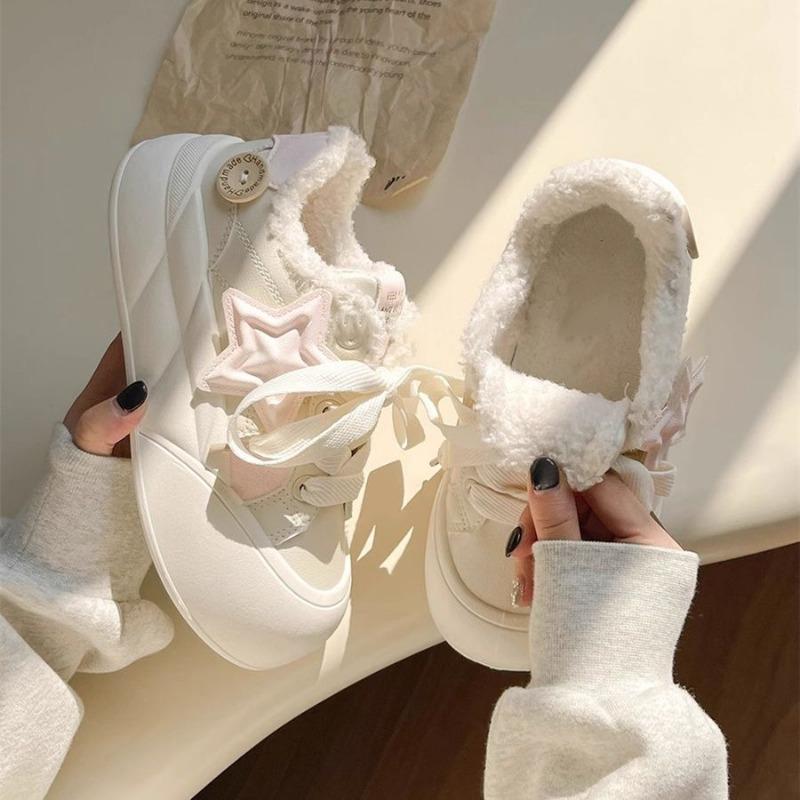 Niche velvet cute board shoes winter new little white shoes platform sports versatile casual bread canvas shoes