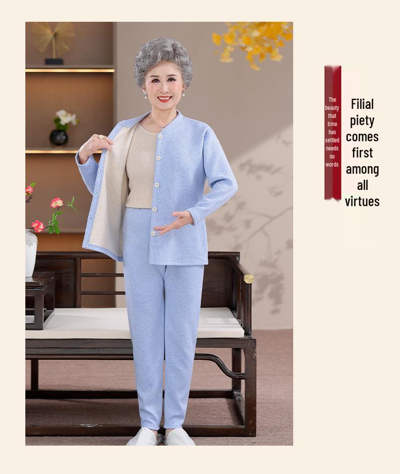 Warmer Winter-Cardigan und Fleece-Unterwäsche-Set für ältere Damen