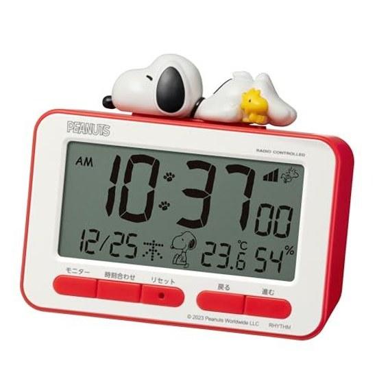 Rhythm Snoopy Alarm Clock Digital Radio-Controlled 3D Figure Electronic Sound (with Snooze) Thermometer Hygrometer Calendar Red 8RZ235MS01