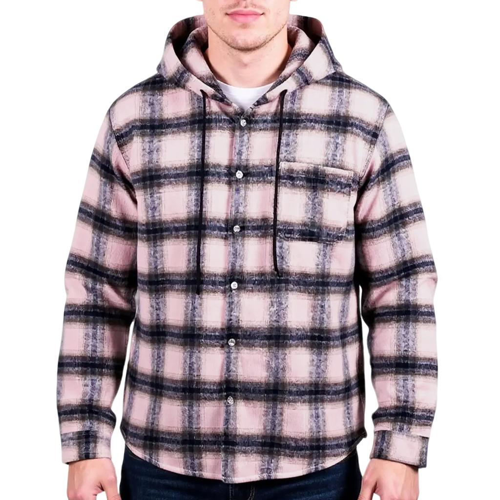 Men's Sports And Leisure Loose Checkered Hooded Shirt Jacket