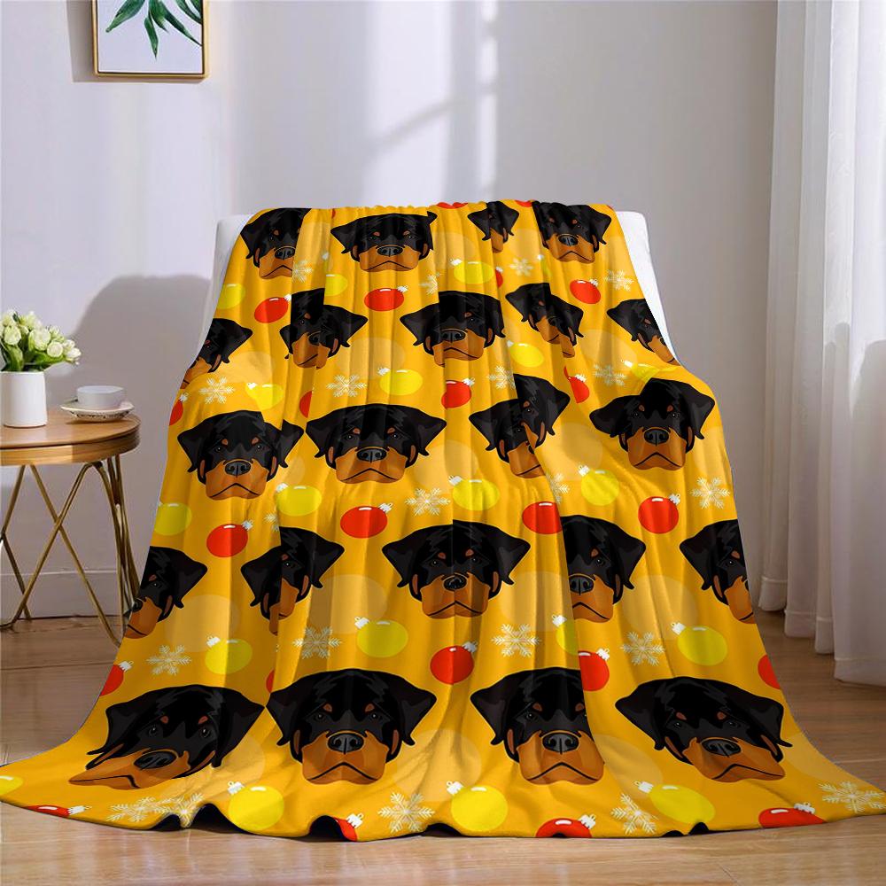 Festive Rottweiler Flannel Blanket Warm Soft Halloween Christmas Couch Warm Cozy Decorative Decor Gift for All Season
