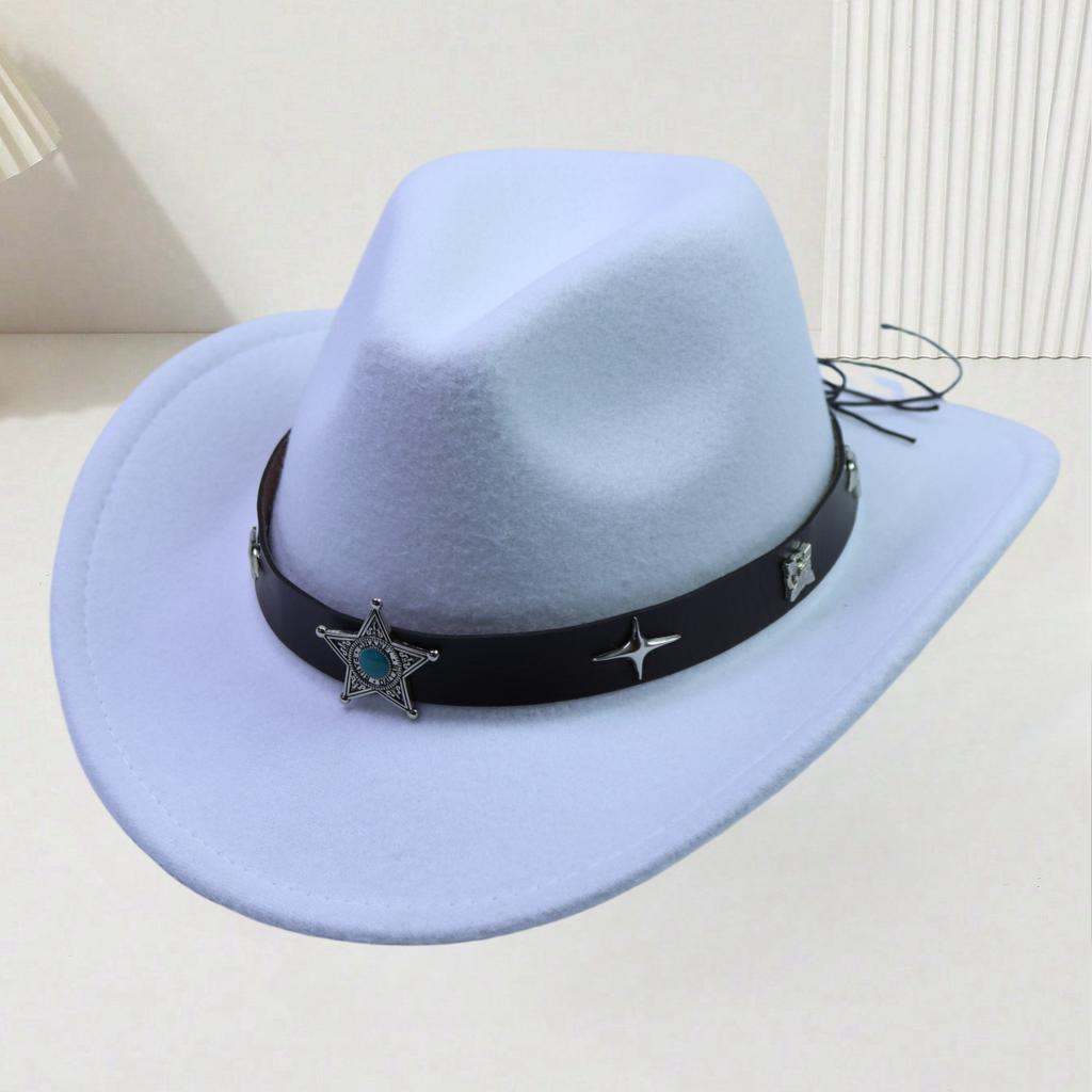 European and American Woolen Hat Women's Western Retro Cowboy Hat Men's Five-pointed Star Ethnic Style Decorative Flat Top Top Top Hat