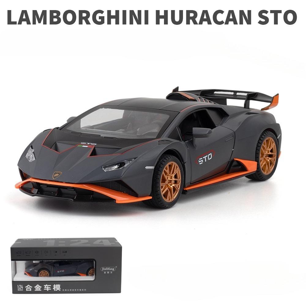 Alloy 1/24 Lambo Huracan STO Sport Car Model Diecast Toys Vehicles Sound and Light Voiture Miniature Collective Home Decoration