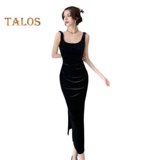 Letní Dámské Večerní šaty Slim Fit Bez rukávů Bez záda Čistá barva Dělený lem Sametový výstřih ve tvaru U Výstřih Prom Cocktail Party Midi šaty