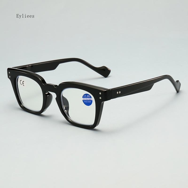 Retro Fashion Reading Spectacles Male Square PC Flat Lenses Female Anti- Blue-Ray Eye Spectacles Finished Prescription Spectacles+1.0