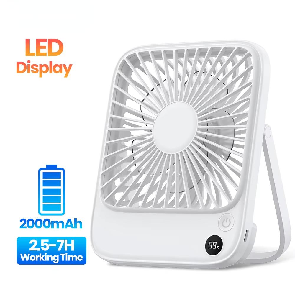 Tragbarer Schreibtischventilator 2000mAh/5000mAh Akkubetrieben Leise Dünner Tischventilator für Büro, Reise, Bibliothek Nackenventilator